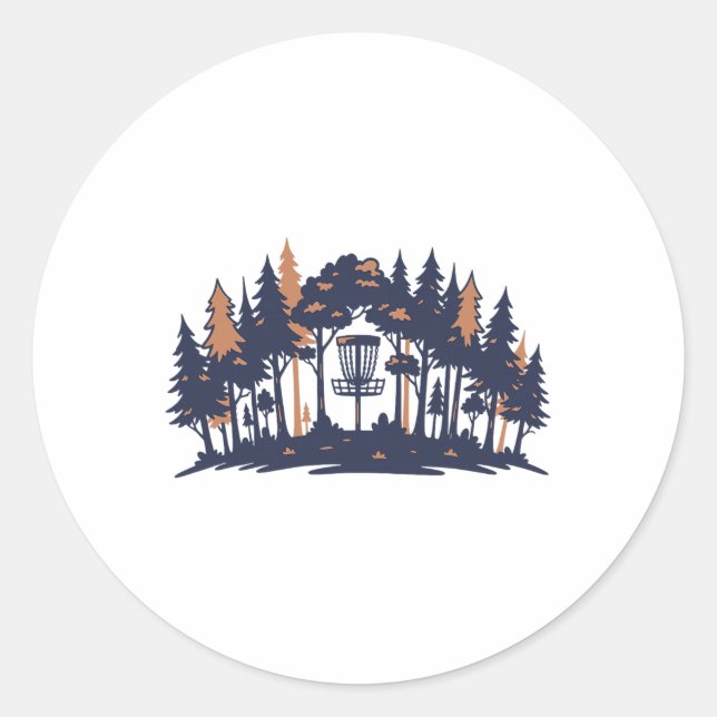 Disc Golf Scene Forest Sket Silhouette  Classic Round Sticker (Front)