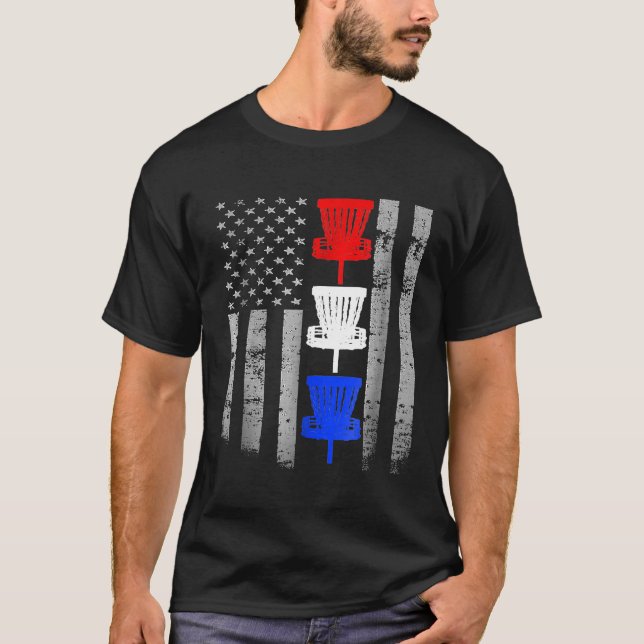 Disc Golf Shirt - Red White Blue Disc Golf Flag Te (Front)