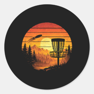 Disc Golf Sunset Sket Landscape Cool Frisbee Playe Classic Round Sticker