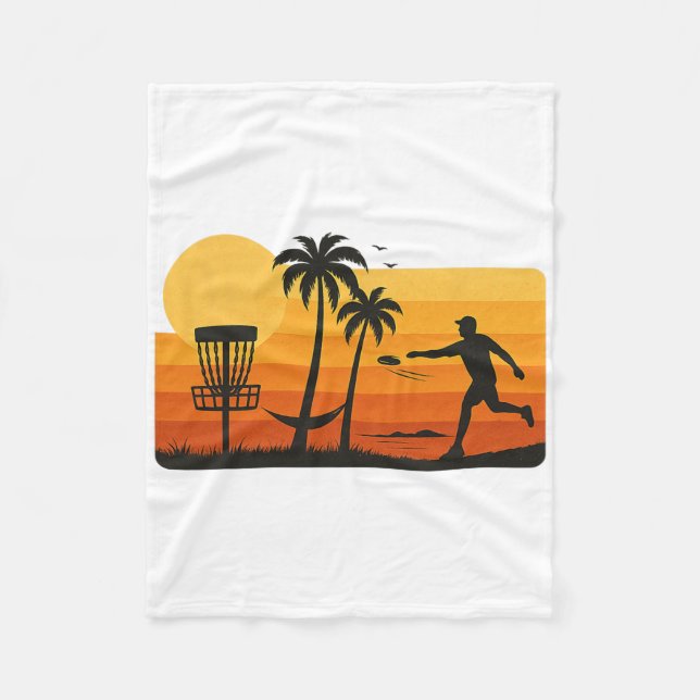Disc Golf Tropical Sunset Palm Trees Beach Graphic Fleece Blanket (Front)