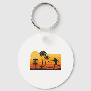 Disc Golf Tropical Sunset Palm Trees Beach Graphic Key Ring