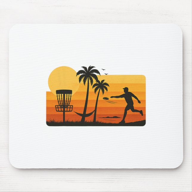 Disc Golf Tropical Sunset Palm Trees Beach Graphic Mouse Pad (Front)