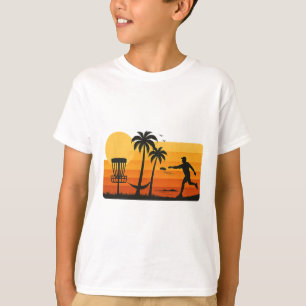 Disc Golf Tropical Sunset Palm Trees Beach Graphic T-Shirt