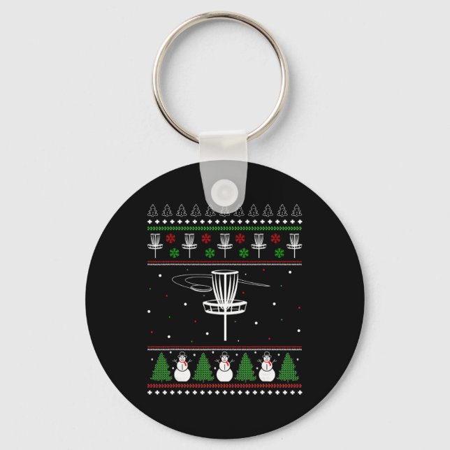 Disc Golf Ugly Christmas Sweater Pajama Gifts For  Key Ring (Front)