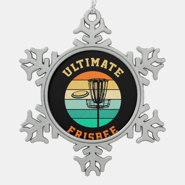 Disc Golf Ultimate Frisbee Snowflake Pewter Christmas Ornament (Front)