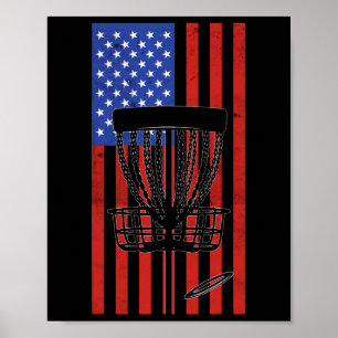 Disc Golf Vintage Distressed American Flag 4th Of  Poster