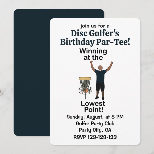 Disc Golf Winning At Lowest Point Golfer Birthday Invitation (Front/Back)