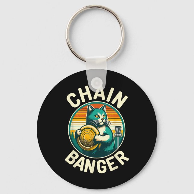 Disc Golfer Cat Chain Banger Disc Golf Player  Key Ring (Front)