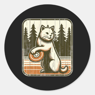 Disc Golfer Cat Disc Golf Player 1 Classic Round Sticker