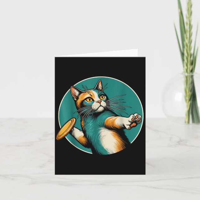 Disc Golfer Cat Disc Golf Player Funny Halloween C Card (Front)