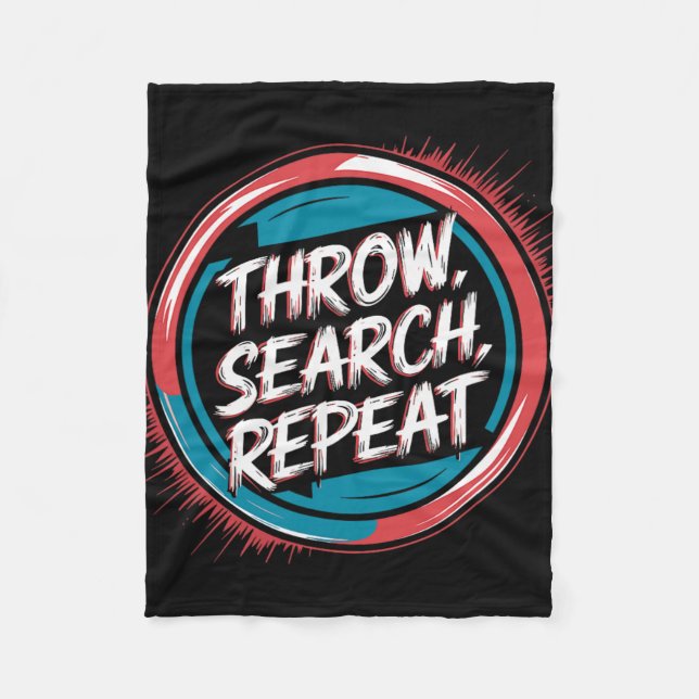 Disc Golfing Disc, Throw Search Repeat, Retro Disc Fleece Blanket (Front)