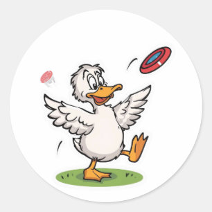 Disc Golfing Duck Funny Bird Classic Round Sticker