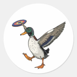 Disc Golfing Duck Funny Bird Classic Round Sticker