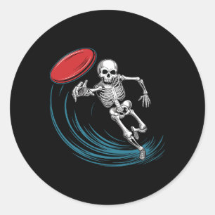 Disc Golfing Skeleton Halloween Men Boys Disc Golf Classic Round Sticker