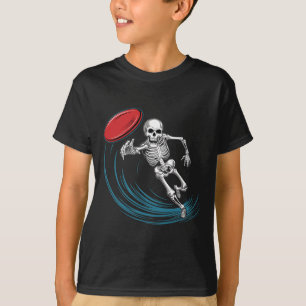 Disc Golfing Skeleton Halloween Men Boys Disc Golf T-Shirt
