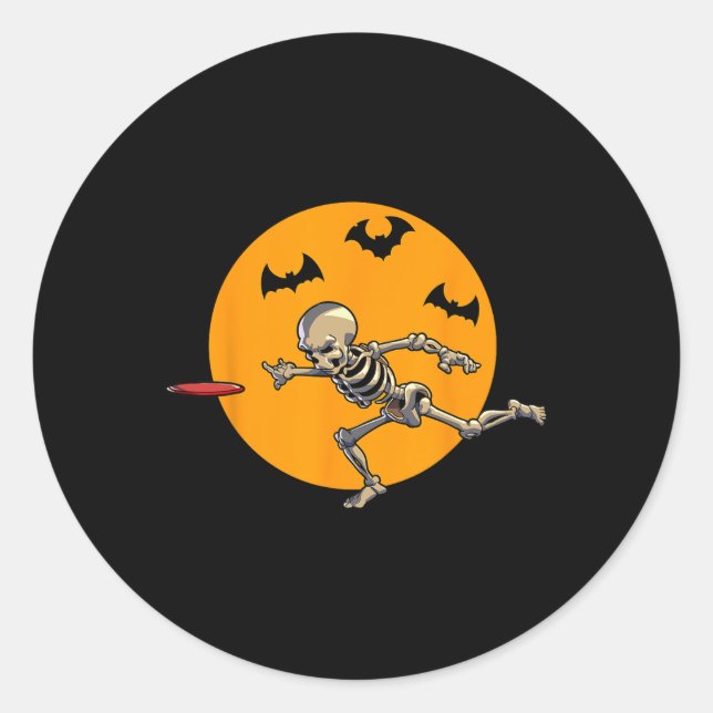 Disc Golfing Skeleton Halloween Men Disc Golf Hall Classic Round Sticker (Front)