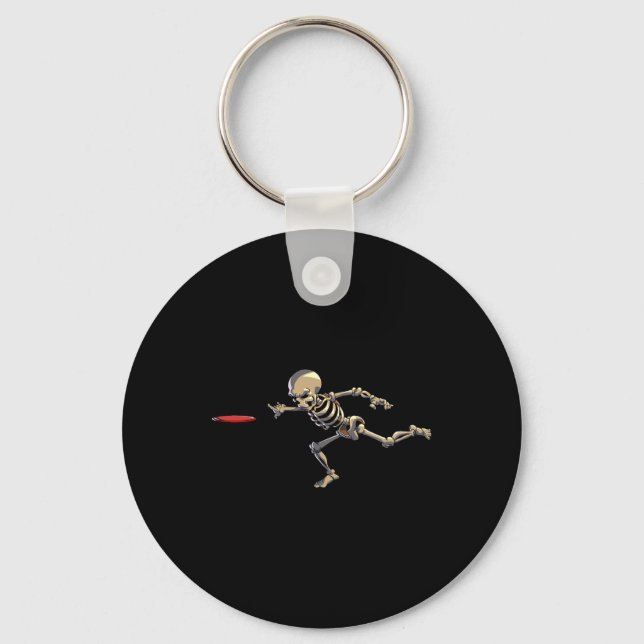 Disc Golfing Skeleton Halloween Men Disc Golf Hall Key Ring (Front)