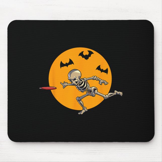 Disc Golfing Skeleton Halloween Men Disc Golf Hall Mouse Pad (Front)
