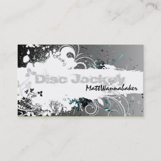 Disc Jockey Business Card Grunge Splatter Grey