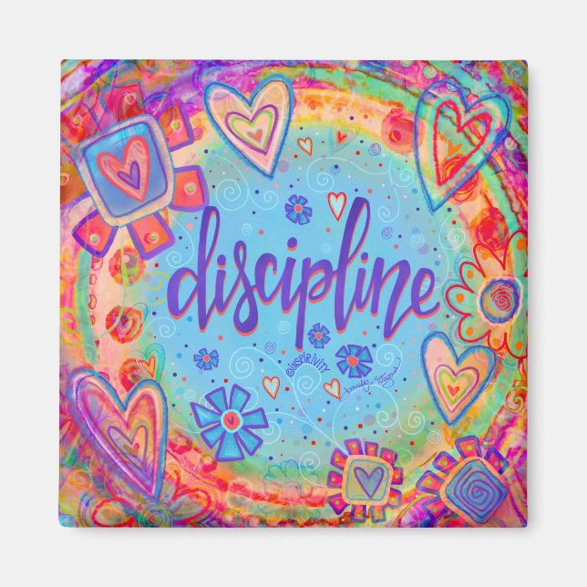 Discipline Colourful Inspirational Trendy Hearts Magnet (Front)