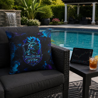 Discipline Over Hype Bitcoin Blue Brushstroke Cushion