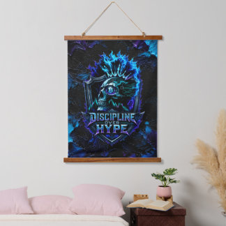 Discipline Over Hype Bitcoin Blue Brushstroke Hanging Tapestry