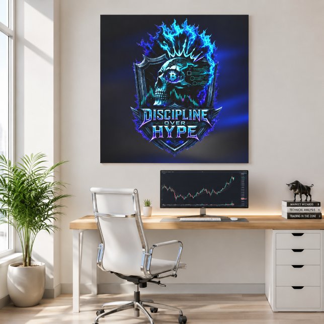 Discipline Over Hype Blue Glow Bitcoin Crypto  Canvas Print (for illustration purposes only.)