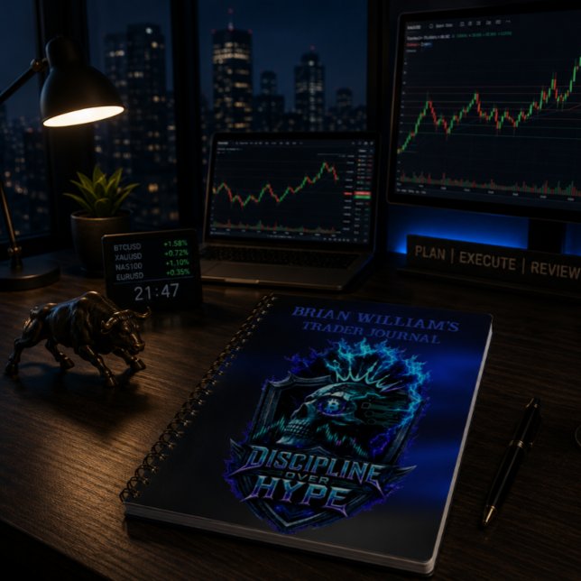 Discipline Over Hype Blue Glow Bitcoin Crypto  Notebook (Product image shown for illustration purposes only.)