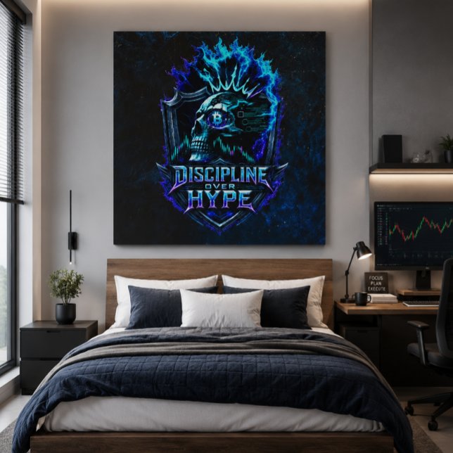 Discipline Over Hype Blue Grunge Bitcoin  Canvas Print (for illustration purposes only.)