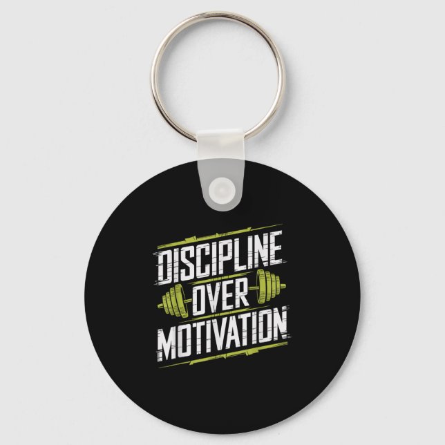Discipline Over Motivation, Gym Bodybuilder Weight Key Ring (Front)
