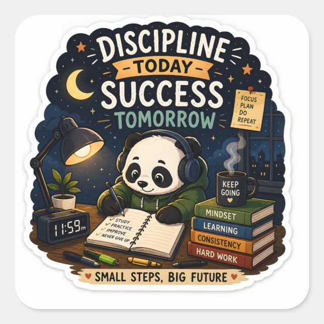 Discipline Today Success Tomorrow Panda Sticker |  (Front)