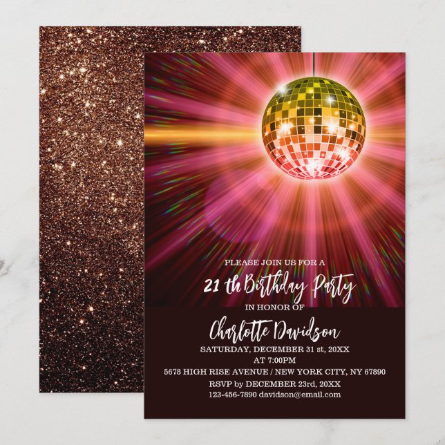 Disco 21 th Birthday Party Invitation (Front/Back)