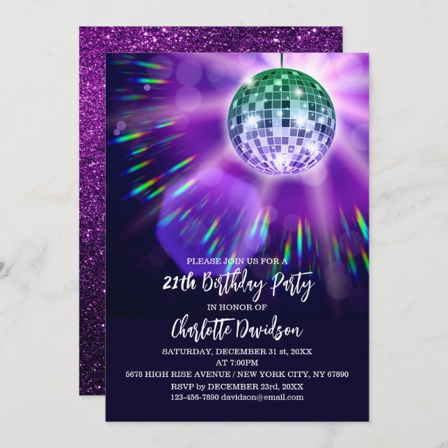 Disco 21th Birthday Party Invitation (Front/Back)