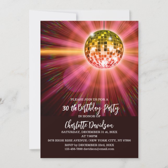 Disco 30 th Birthday Party Invitation (Front)