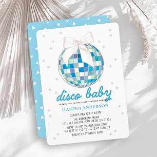 Disco Baby Blue Disco Ball Bow Boy Baby Shower Invitation