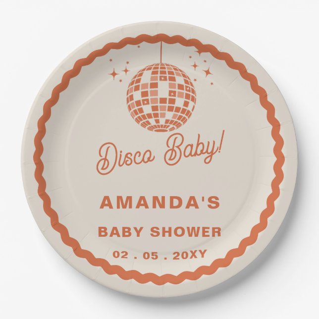 Disco Baby Retro Groovy Disco Baby Shower Paper Plate (Front)