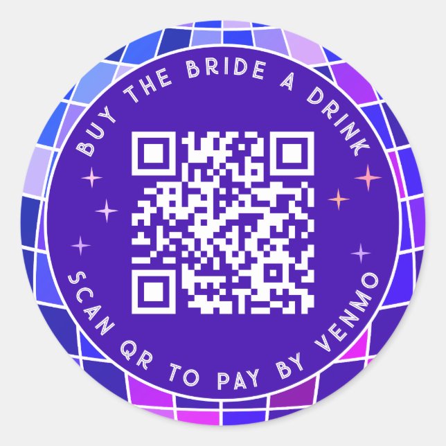 Disco Bachelorette Buy The Bride A Drink QR Code Classic Round Sticker (Front)