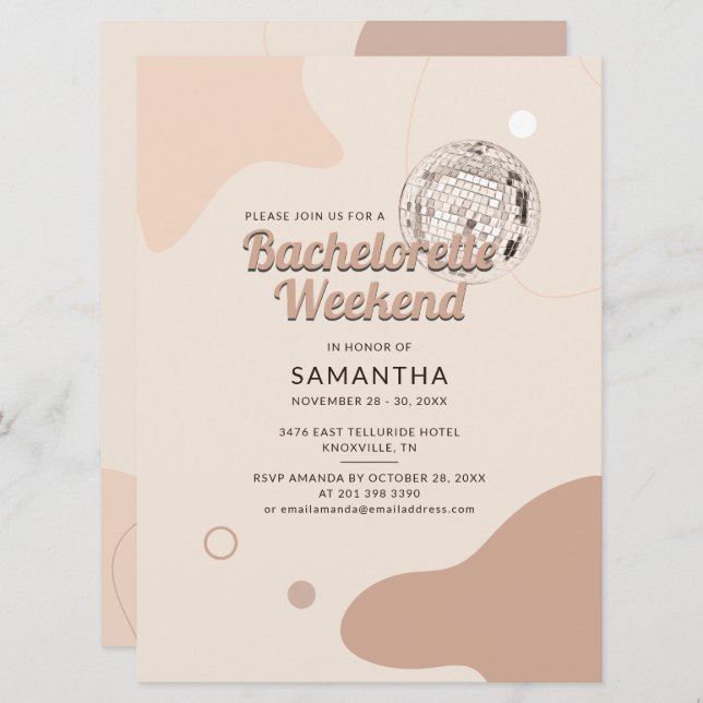 Disco Bachelorette Weekend Party with Itinerary  Invitation (Front/Back)