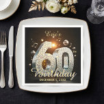 Disco Ball 60th Birthday Party Black Gold Music Napkin<br><div class="desc">Celebrate a milestone 60th birthday in spectacular retro style with these glamorous black, gold, and silver disco ball party paper napkins. Featuring a striking 3D metallic disco ball "60", elegant gold music notes, and sparkling stars against a sleek black background, this design is perfect for a music lover's birthday bash,...</div>