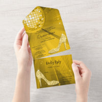 Disco Ball and Heels Gold Quinceañera