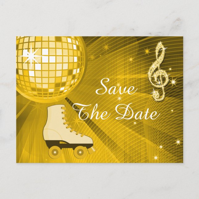 Disco Ball and Roller Skates 50th Save The Date Announcement Postcard (Front)