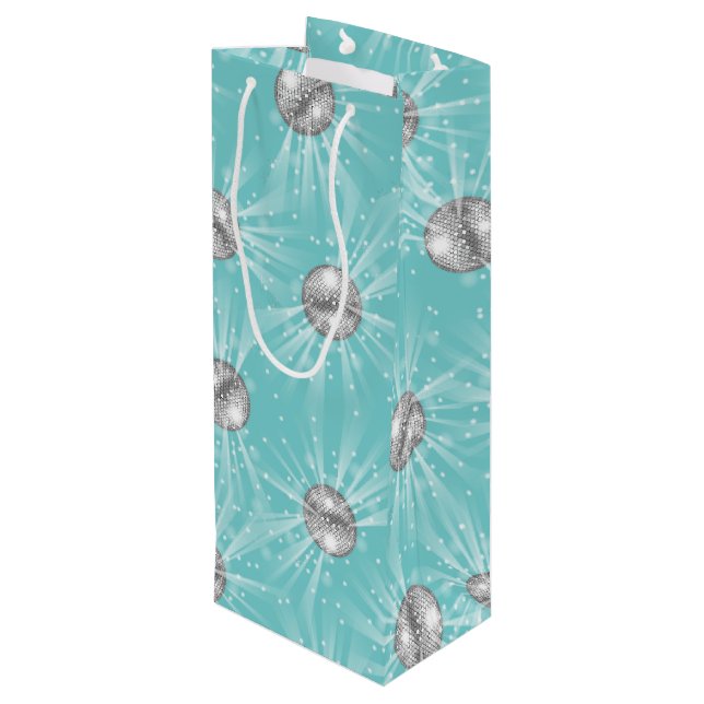 Disco Ball Baby Shower Blue Boy Wine Gift Bag (Back Angled)