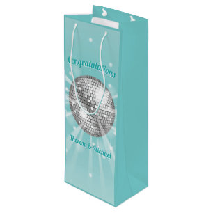 Disco Ball Baby Shower Groovy Blue Boy Wine Gift Bag