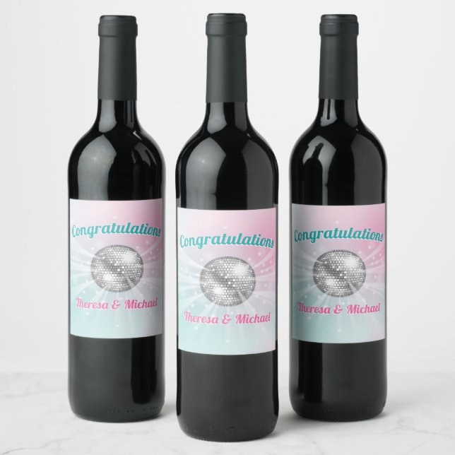 Disco Ball Baby Shower Groovy favour Wine Label (Bottles)