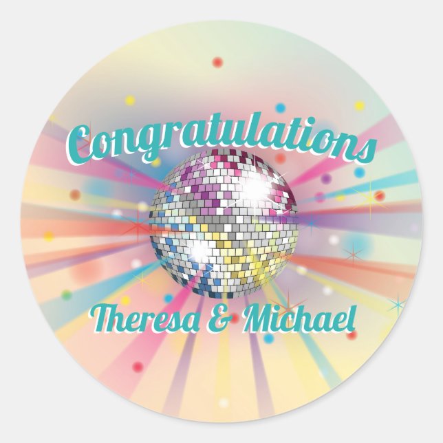 Disco Ball Baby Shower Groovy Pastel Rainbow Classic Round Sticker (Front)