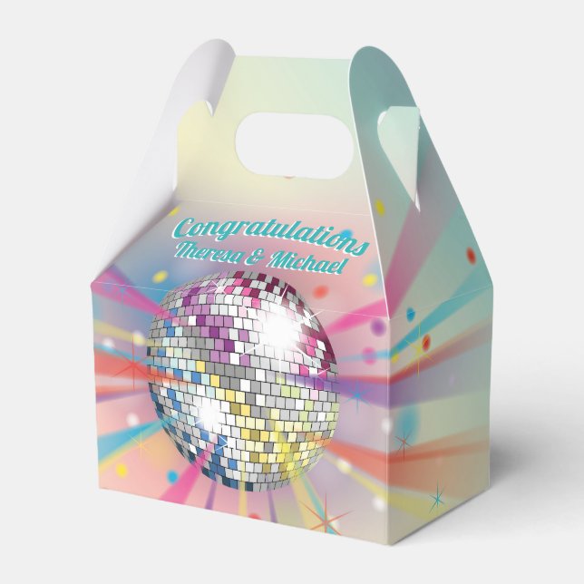Disco Ball Baby Shower Groovy Pastel Rainbow Favour Box (Front Side)