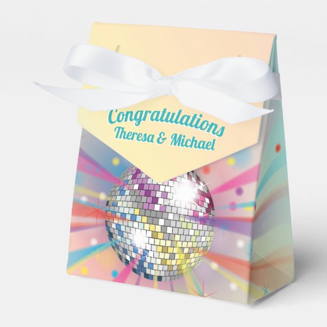 Disco Ball Baby Shower Groovy Pastel Rainbow Favour Box (Front Side)