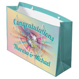 Disco Ball Baby Shower Groovy Pastel Rainbow Large Gift Bag