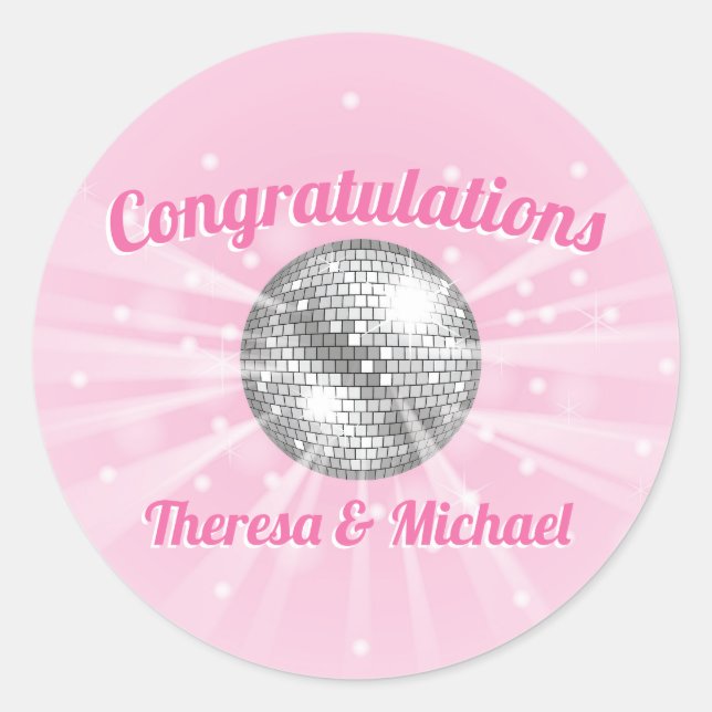 Disco Ball Baby Shower Groovy Pink Girl Classic Round Sticker (Front)