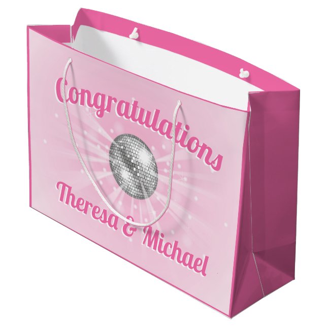 Disco Ball Baby Shower Pink Girl Large Gift Bag (Back Angled)